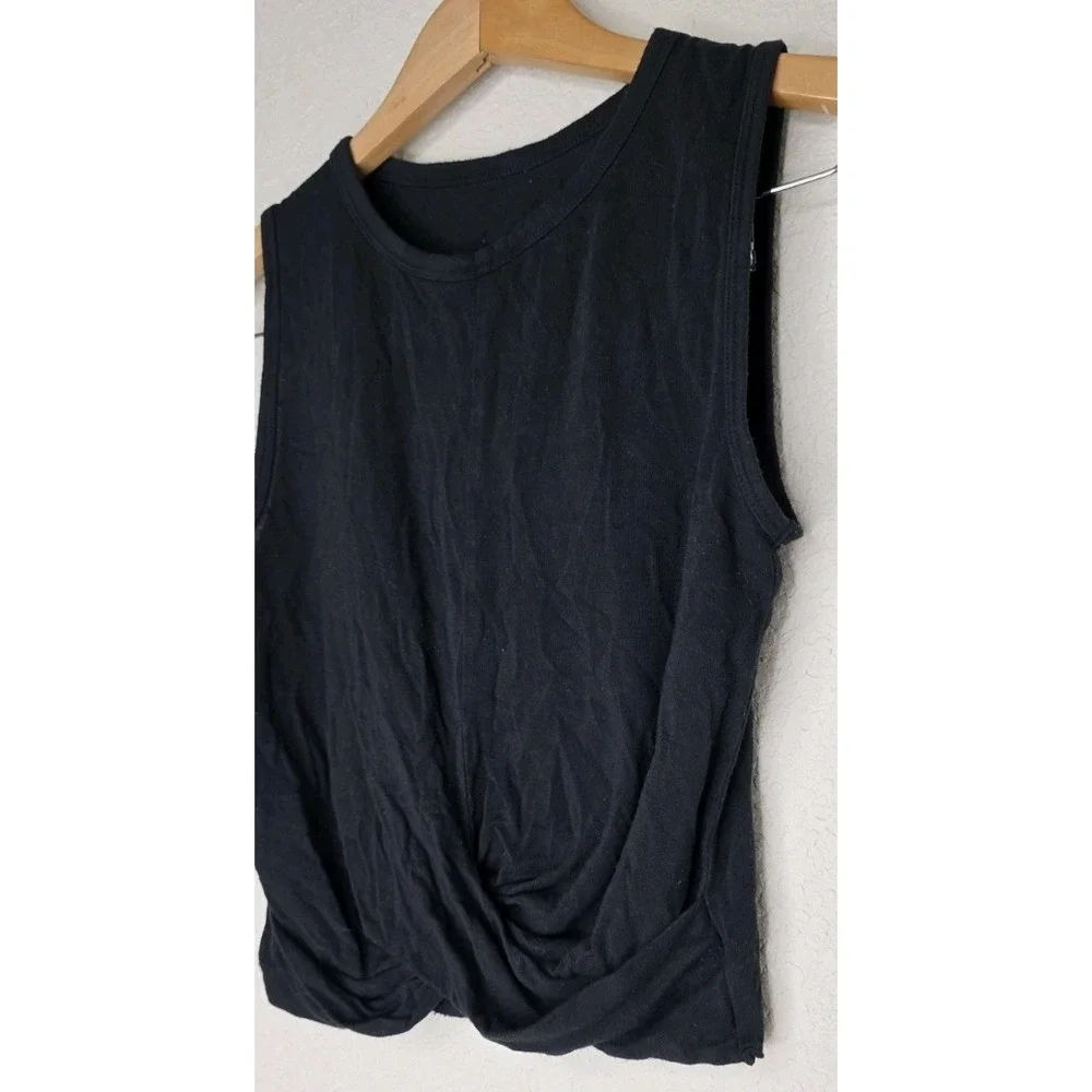 Alo Yoga Black Cover Crop Tank S Twist Knot Front Active Pilates Sleeveless
